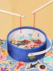 1件早教益智木制桶海洋钓鱼玩具儿童认知趣味海洋小鱼适合亲子游戏 - 彩色 - 查看 2
