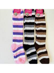 Kit 1-6 Pairs Large Furry Socks Colors Adult 36-40 Furry Winter Warm Soft High Tops - 彩色 - 查看 6