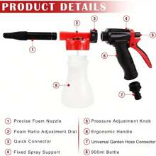 Wash Foam Cannon 900ml Car Foam Sprayer Snow Foam Gun Bottle Snow Foam Sprayer Adjustable Car Cleaning Spray Tool Hose Pipe Sprayer For Car Home Garden Wash (Red) - Variant1 - View 3