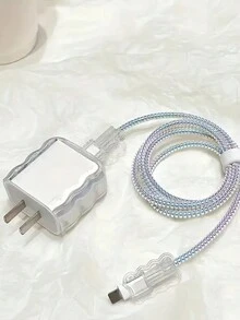 5pcs Minimalist Transparent Wave Protective Covers, Compatible With IPhone 14 Pro Max 18/20W Fast Charger, Anti-Fraying, Gift For Boyfriend/Girlfriend - Clear - View 6