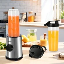 Blender For Juices, Shakes, Smoothies, 600W, 4 Stainless Steel Blades, Includes 2 Portable 800ml Sports Bottles And 2 Lids, Stainless Steel, Black - 查看 8