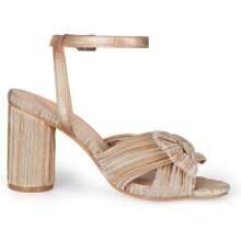 Athlefit Women's Sweet Pleated Bow Heeled Sandals Open Toe Chunky Heels Ankle Strap Heeled Sandals Wedding Bridal Party Fashionable Shoes - 金色 - 查看 3