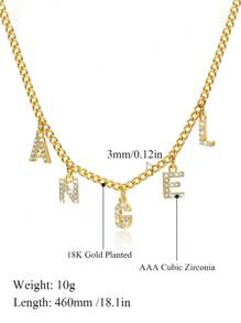 Dây chuyền mạ vàng 18K cho nữ + Mặt dây chuyền tên đính đá mạ vàng cá nhân hóa, thanh lịch & thời trang, đi kèm hộp quà tặng, thích hợp cho các ngày lễ, sinh nhật, kỷ niệm làm quà tặng cho các cặp đôi, vợ, mẹ - Vàng - Xem 2