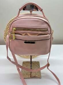 Women's Crossbody Bag, Shoulder Bag Or Carry Bag With A Hand Strap. Casual For Outings And Everyday Use. Medium Size With Zipper Closure. Synthetic Material - Mini Backpack Style - Bụi hồng - Xem 4