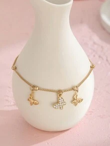 1件优雅立方氧化锆蝴蝶吊坠脚链，适合女孩甜美旅行、海滩派对、儿童生日礼物 - 均碼 - 查看 4