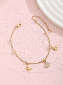 1件优雅立方氧化锆蝴蝶吊坠脚链，适合女孩甜美旅行、海滩派对、儿童生日礼物 - 均碼 - 查看 3