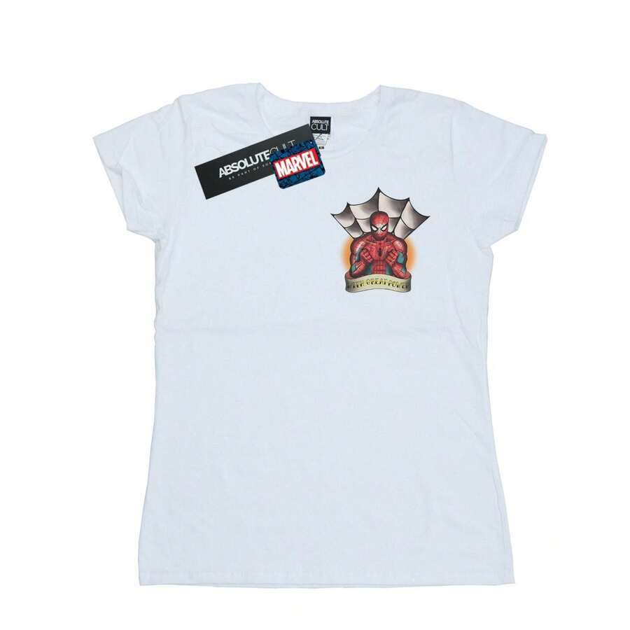 Marvel Womens/Ladies Spider-Man Tattoo Breast Print Cotton T-Shirt (White)