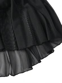 Ballettanzug für Tween-Mädchen, mit Rüschen, doppellagigen Ärmeln, Ballettkleid mit Rundhalsausschnitt, hochelastischer Netzrock für Tanzübungen
