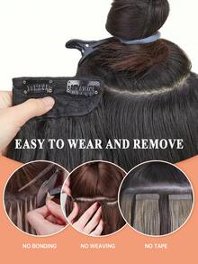 Extensiones de cabello de 20 pulgadas, negro, extensiones de cabello con clip, 6 piezas/set, extensiones de cabello suaves onduladas y rizadas, extensiones de cabello gruesas, extensiones de cabello con clip, postizos de cabello para mujeres, extensiones de cabello completas con clip, fibra sintética, perfectas para fiestas, bodas y glamour diario - Negro - Ver 7