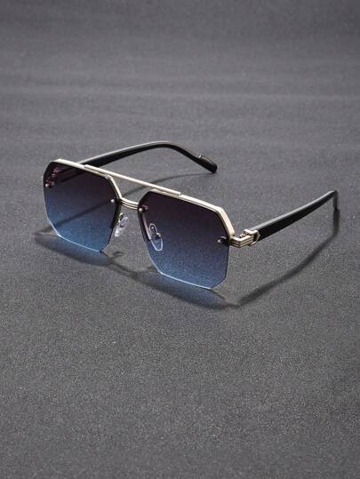 1 件经典复古百搭朋克无框超大方形眼镜休闲黑色双桥金属框架眼镜男女户外派对度假旅行驾驶用品摄影道具沙滩配件太阳镜太阳镜夏季海滩度假、户外、旅行