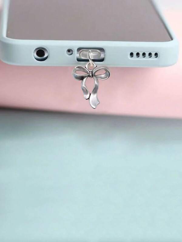 Sweet Bowknot Cute Silver Dust Plug For Phone Charging Port, Compatible With IPhone/Type C Port