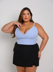 Cropped Top Plus Size Luxury Thin Strap With Length Adjuster V Neckline - 淺藍色 - 查看 1