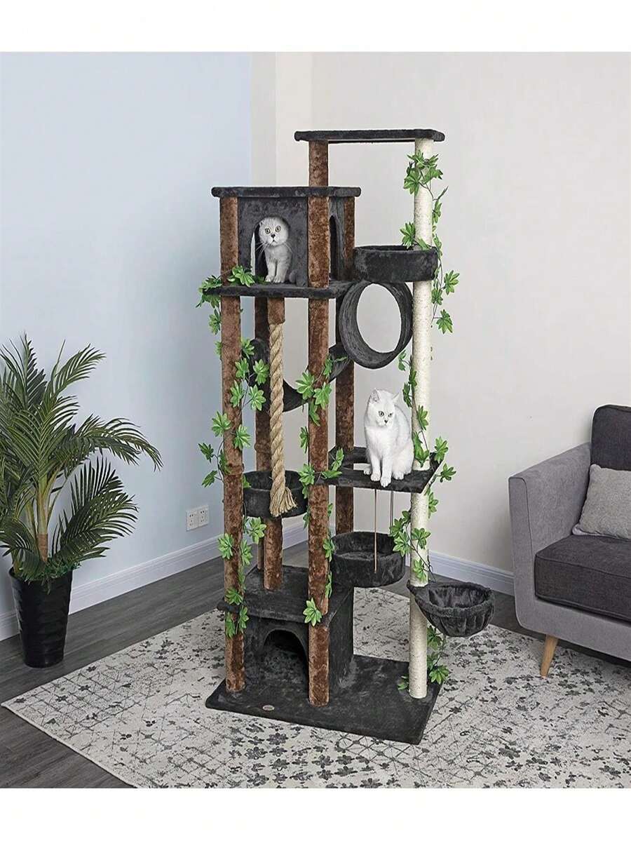 Go Pet Club F2097 70 In. Forest Cat Tree House Furniture With Leaves - Multicolor - View 1