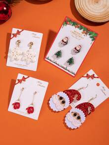 1 Pair Girls Christmas Earrings Snowman Pendant Earrings Christmas Tree Bell Reindeer Snowflake Earrings Jewelry Christmas Gift - one-size - View 5