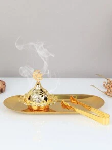 一套简约铁艺香炉，配木质托盘，创意个性化小香炉，中东风情空气净化香炉，阿拉伯字母香夹，茶夹，糖夹，冰夹，适用于瑜伽室、按摩室、冥想室、发饰、办公室、卧室，四季皆宜。 - 金色 - 查看 15