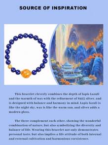 1pc High-Quality Silver Natural Lapis Lazuli Bracelet, Deep Blue Elegant With Golden Sparkling Stars. It Not Only Beautifies The Wrist, But Also Symbolizes Wisdom And Calmness, Helping You Think Clearly And Dispel Restlessness. Wearing It Is Like Carrying A Profound Cosmic Power, Leading You To The Realm Of Wisdom And Peace. Natural Gemstone Color Is Random. - Blue - View 5