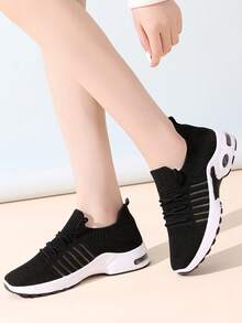 女士新款休闲网眼鞋大码舒适软底透气跑步运动鞋 - 黑色 - 查看 3