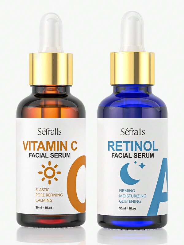 Sefralls 60ml Skincare Face Serum Set - Vitamin C Serum For Radiance, Retinol Serum For Wrinkles