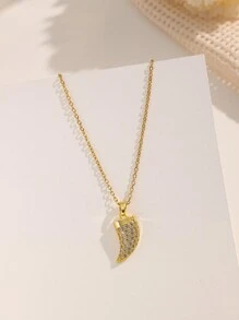 1件金色不锈钢镀层立方氧化锆牛角吊坠项链，优雅波西米亚风简约韩式复古百搭礼物，男女情侣皆宜，适合日常、休闲、派对、节日佩戴 - 金色 - 查看 5