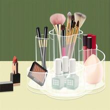 360° Rotating Makeup Organizer 6 Slot Clear Cosmetic Storage Holder Tray Makeup Brush Cup Lip Gloss Display Case Bathroom Makeup Organizer - Multicolor - View 5