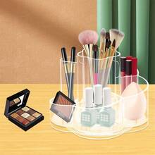 360° Rotating Makeup Organizer 6 Slot Clear Cosmetic Storage Holder Tray Makeup Brush Cup Lip Gloss Display Case Bathroom Makeup Organizer - Multicolor - View 4
