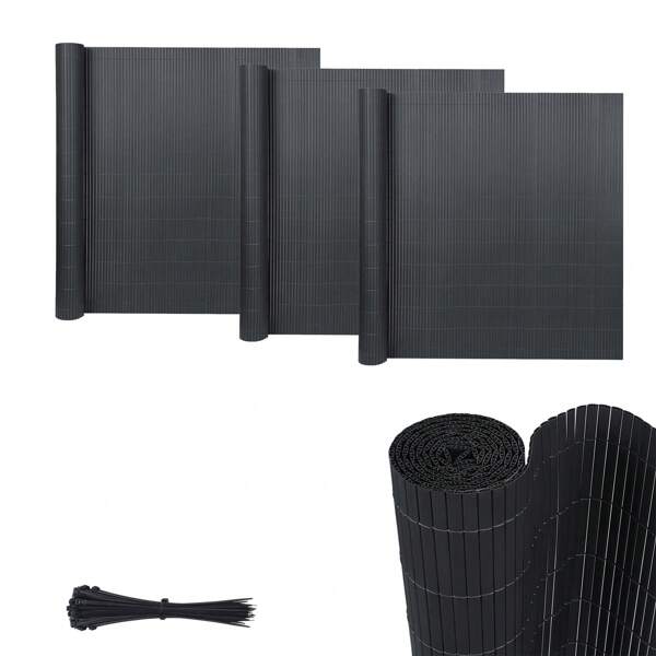 HENGMEI PVC Sichtschutzmatte Sichtschutzzaun Balkonverkleidung Sichtschutz Wasserdicht Sichtschutzzaun mit Kabelbindern Verstärkte Lamellen Privatsphäre PVC Zaun Blickdicht, 90/120/160/180cm x 300cm/400cm/500cm Anthrazit