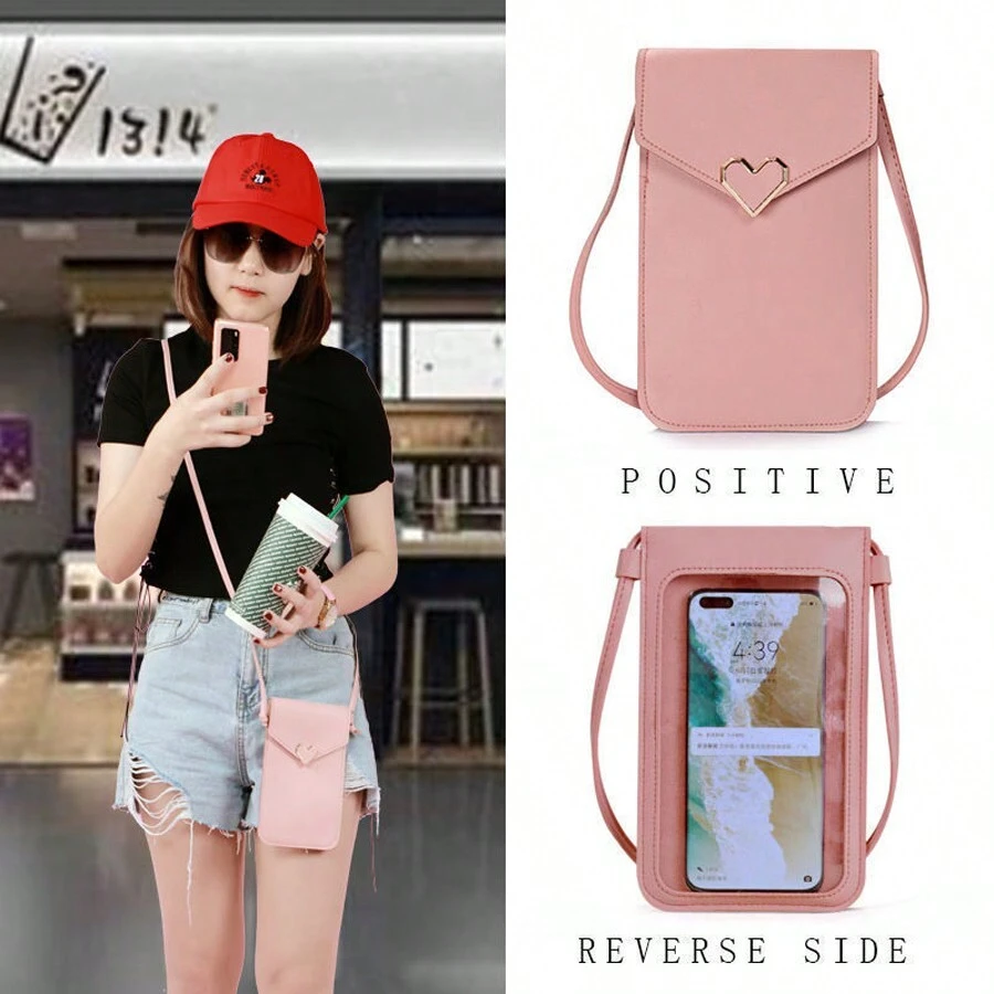 Nueva bolsa para teléfono móvil, versión coreana de una bolsa pequeña y versátil para estudiantes, con pantalla táctil transparente, bolsa cruzada diagonal para teléfono, bolso de hombro para damas y mujeres, cartera y monedero
