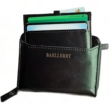 1 Piece/Retro Style Wallet, Card Slots And Zipper Pocket, Luxury Leather Wallet For Men Father, Large Space Men's Leather Business Wallet With Coin Pocket, Zipper Coin Purse, Accessories, Gift (Brown/Black/Gray) - 黑色 - 查看 2