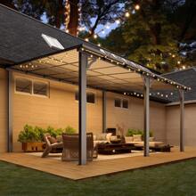 YODOLLA 14' X 12' Gazebo Outdoor Pergola For Patio, Large Wall-Mounted Hard Top 12x14 Lean To Metal Gazebo Shelter Pergolas And Gazebos With Patio Roof, Heavy Duty Awnings For Patio, Decks - 黑色 - 查看 2