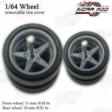 Kicarmod Llantas de goma KicarMod 1/64, neumáticos delanteros pequeños y traseros grandes, D: 11mm*13mm, radios de estrella de cinco puntas, neumáticos para piezas modificadas de coche de juguete de deportivo o muscle car, adecuado para entusiastas del modelismo con cierta habilidad manual