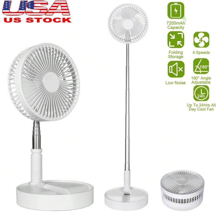 Portable Stand Fan Folding Pedestal USB Rechargeable Telescopic Table Floor Fan - 1 - View 1