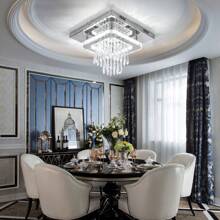 OYAJIA 30CM Crystal Chandeliers Ceiling Light Square LED Crystal Ceiling Lights Modern Flush Mount Chandelier For Bedroom Kitchen Dining Room Hallway Living Room (Cool White) - White - View 10