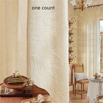 1 Pc Vintage French Sheer Curtains For Living Room And Balcony, Light-Filtering Privacy Voile, Luxury Embossed Cream Color Drapes