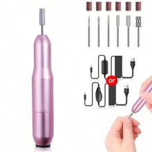 便携式电动指甲钻，配有指甲钻头和打磨带，USB 供电电动指甲锉，用于修指甲、修脚、去除老茧和指甲抛光 - 粉色 - 查看 9