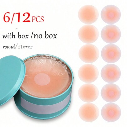 6pcs/12pcs Reusable Silicone Breast Petals, Invisible Bra Free, No Show Nipple Covers For Women