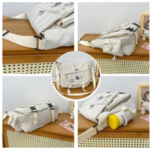 Saco De Mensajero De Nylon Mujer Mochila Coreana, Kawaii, bolso de lona con asa, bolso grande de gran capacidad, bolso reutilizable, bolso de tela, perfecto para el uso diario y los viajes, bolsos de tela para estudiantes, con múltiples compartimentos, perfecto para la playa, la escuela, el trabajo y el uso diario - Azul - Ver 3