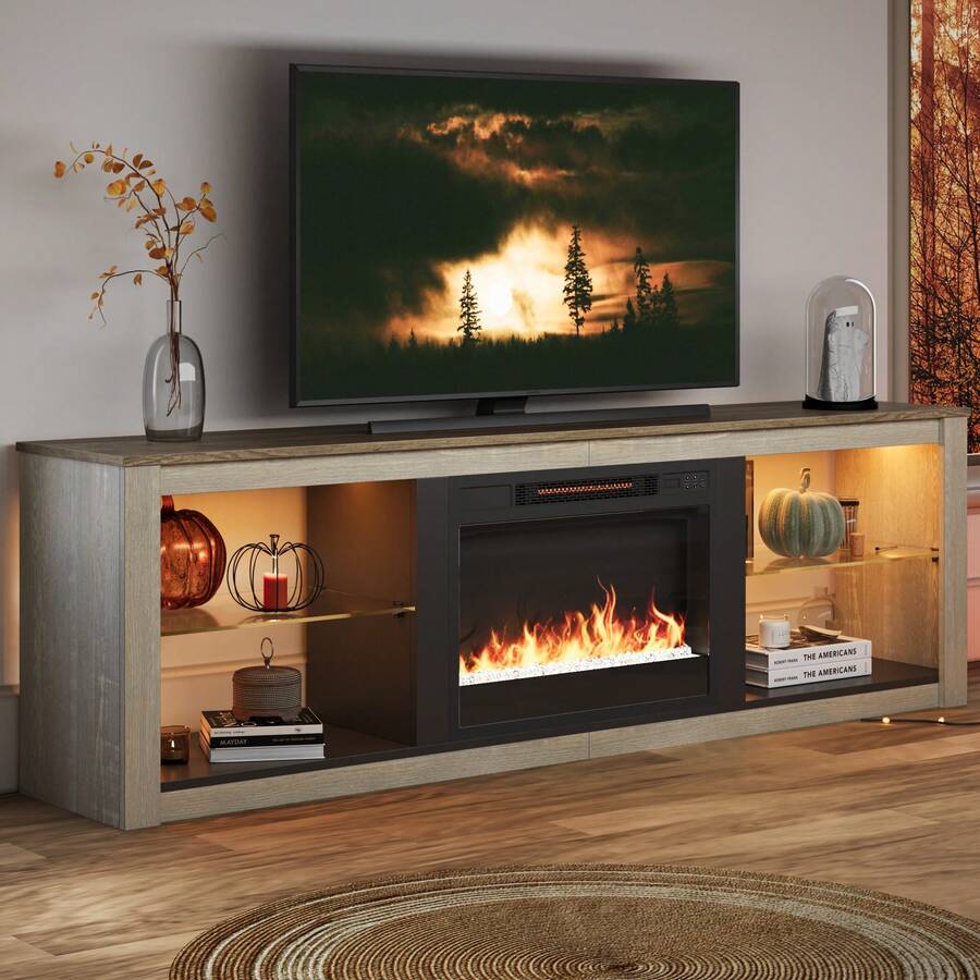 Bestier Fireplace TV Stand For 75 Inch TV With 23 Inch Electric