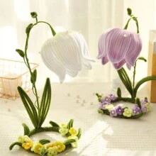 超值装 212 件扭杆铃兰花灯笼装饰 DIY 手工套装，管道清洁花套装，包括 70 种花色、50 种橄榄绿、30 种黄色、30 种装饰色、升级绒毛雪尼尔茎、10 根花茎、1 个花园胶带（附 1 个分步视频），手工制作的装饰品，非常适合家居装饰、节日礼物 - 彩色 - 查看 3