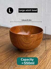 1 件天然木饭碗日式简约木纹大容量汤/面碗，家用餐具学校用品，圣诞礼物 - 棕色 - 查看 10