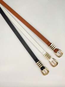 KIT New Imported Women's Thin Belt With Gold Buckle - kit3(黑+白+焦糖色) - 查看 2