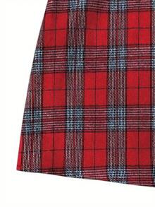 Plus Size Women Plaid Button Down Elegant A-Line Skirt - Red - View 3
