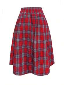 Plus Size Women Plaid Button Down Elegant A-Line Skirt - Red - View 5
