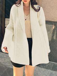 Casual Simple Loose Solid Color Cardigan - Beige - View 4