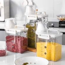 1pc Transparent PET Grains & Flour Sealed Storage Canister, Anti-Insect And Moisture, With Measurement Cup