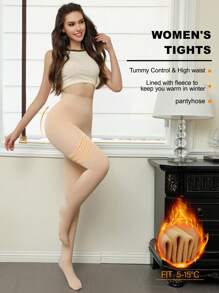 1 pezzo 300g Leggings termici elasticizzati resistenti per donne taglie forti, leggings termici foderati di colore unito, alla moda e versatili, adatti per uso esterno da 5 a 15°C