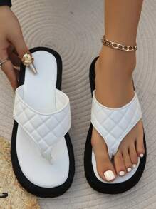 New 2024 Women's Plaid Platform Sandals, Fashionable Leather Upper Lightweight Casual Slippers For Walking