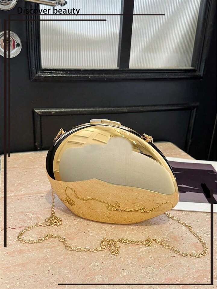 1pc Acrylic Metallic Clutch Bag Glossy Oval Shaped Handbag With Metal Chain Strap Women Gift SHEIN USA