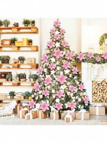 3 件人造闪亮花朵，金色闪光圣诞花卉，适用于圣诞树装饰、DIY 花环、派对、壁炉、新年、桌面、户外花园装饰、圣诞节 - 彩色 - 查看 8