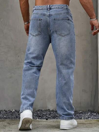 Men's Straight Leg Loose Fit Casual Fashion Jeans With Pockets