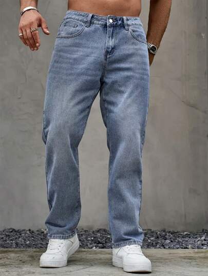 Men's Straight Leg Loose Fit Casual Fashion Jeans With Pockets